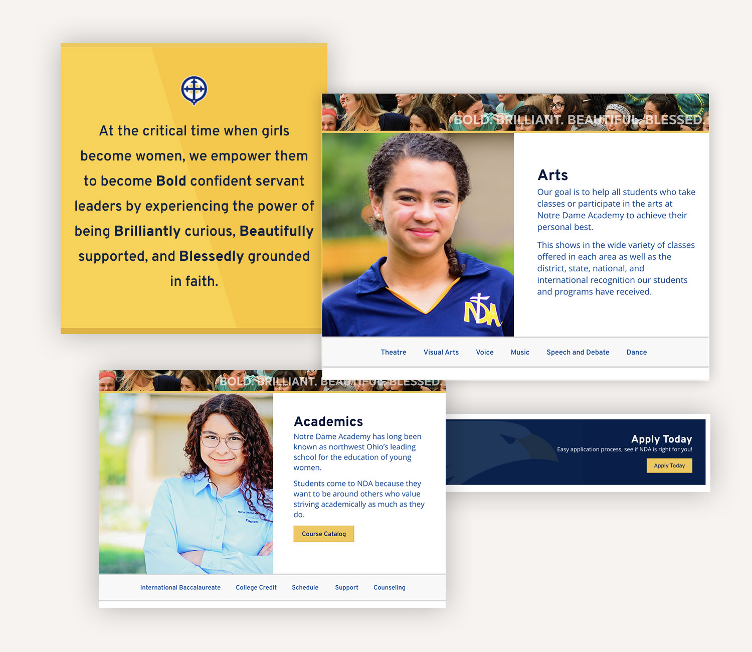 Focused Landing Pages for each section of the Academy Graphic